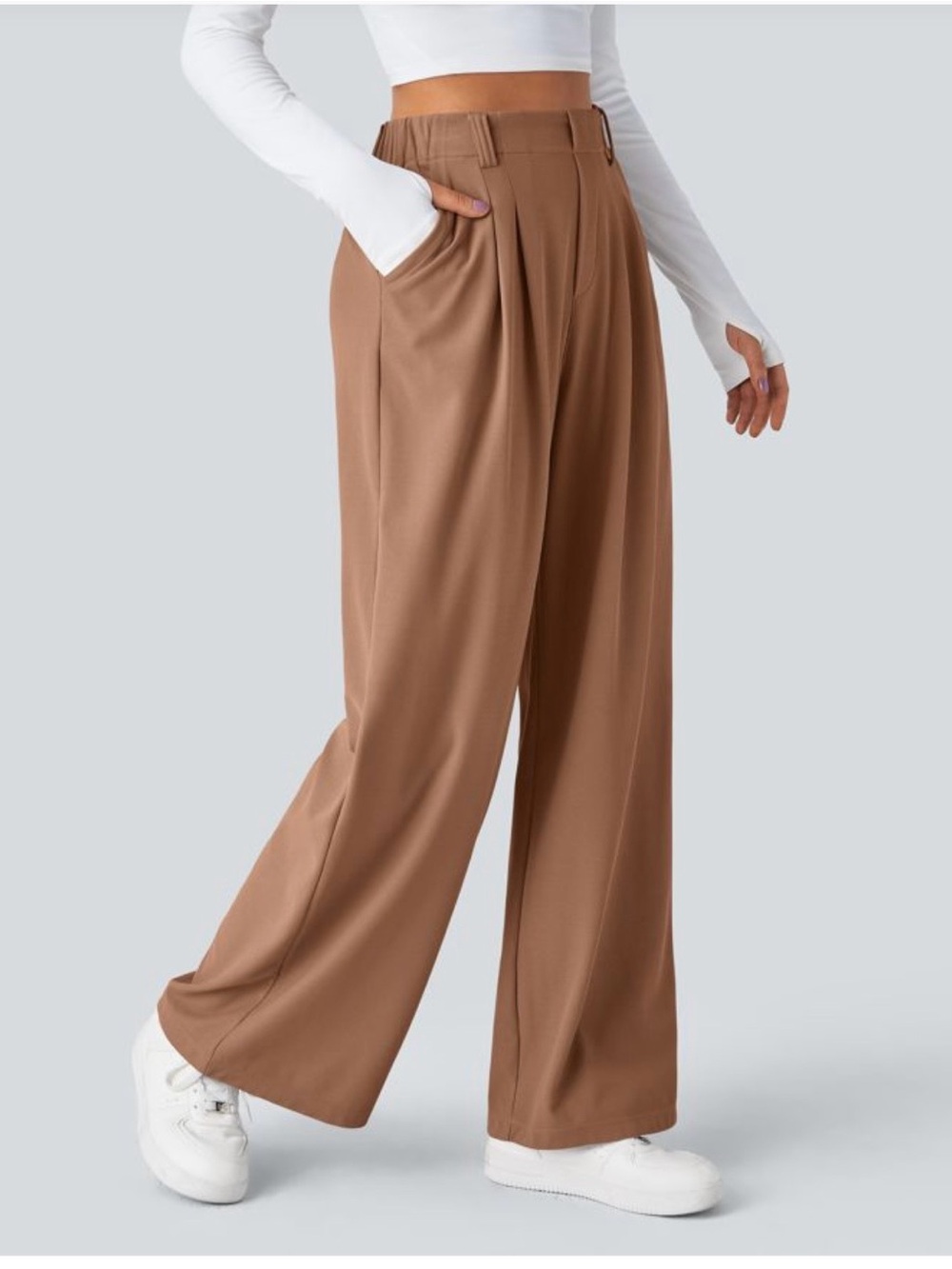 HALARA High-Waist Wide Leg Pants in Brown & Black